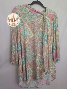 Pastel Paisley & Floral Print Tunic Top - 2X